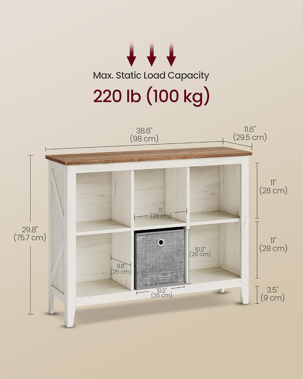 VASAGLE Farmhouse Bookshelf, 6-Cube Storage Organizer with Legs