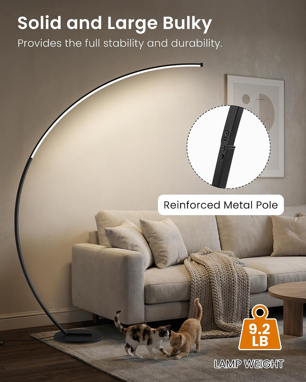 75" Dimmable Arc Floor Lamp with Remote & Foot Switch,LED Corner Flo...