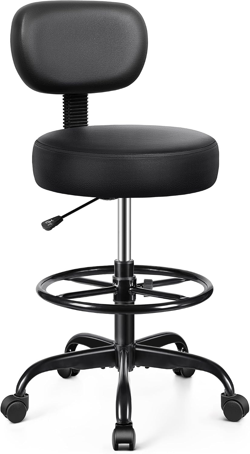 Brick Attic Drafting Chair with Backrest – Adjustable Foot Rest Rolling Stool...