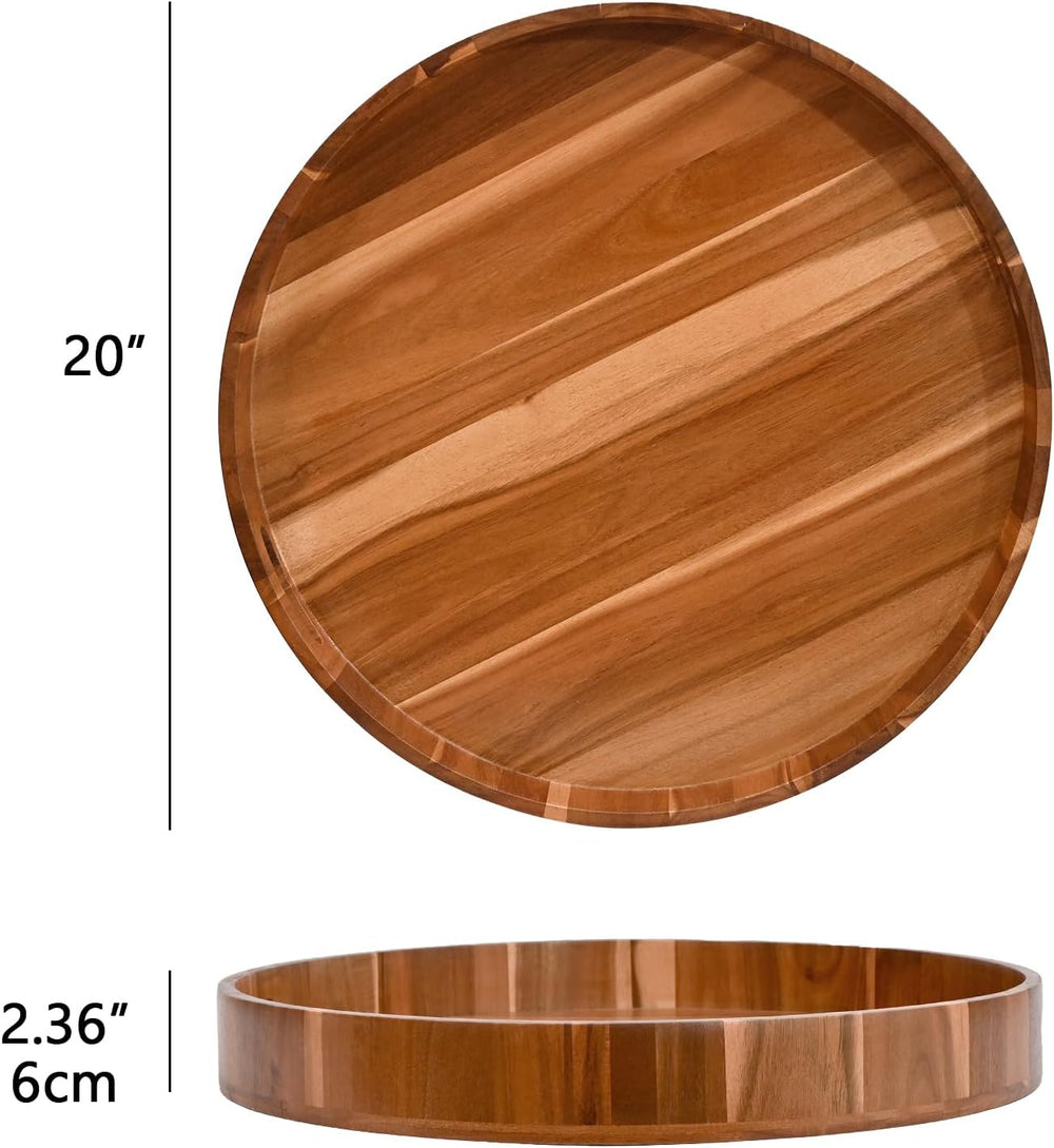 20 Inch Extra Large Round Serving Tray HeavyDuty Acacia Wood Tray for Oversiz...