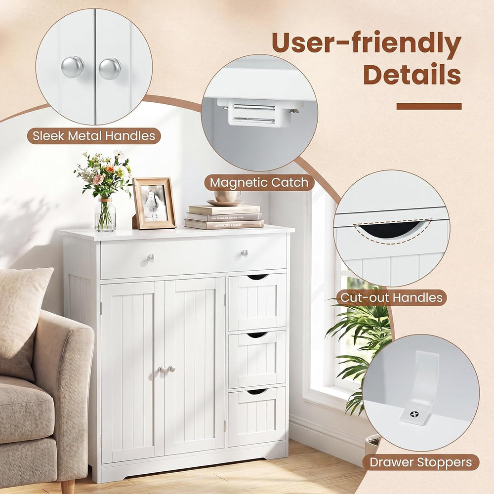 Tangkula Bathroom Floor Cabinet, 4 Drawers, 2 Doors Cabinet (Off White)