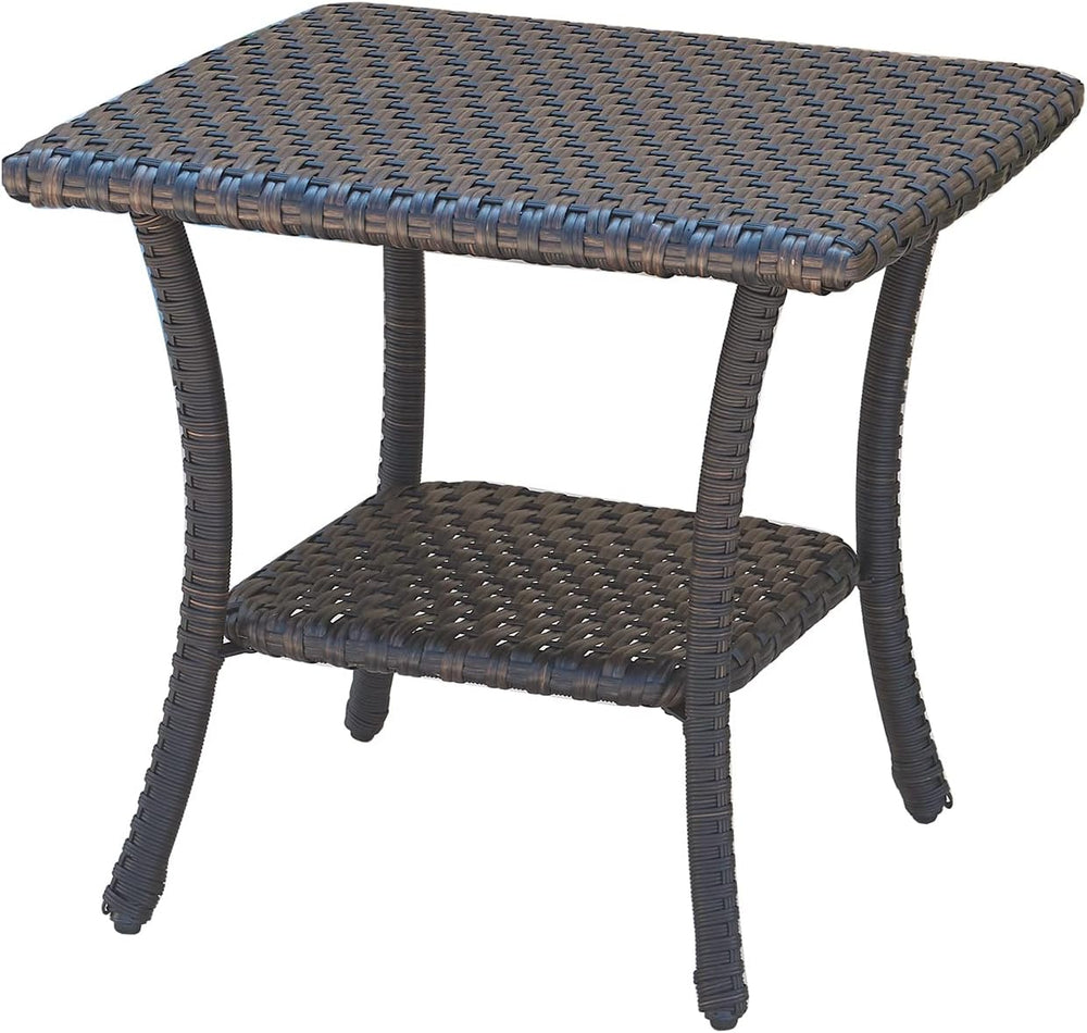 Rilyson Patio Tables Outdoor Coffee Table - Wicker Rattan Side Tables with 2-...
