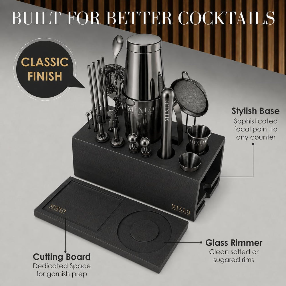Mixology Bartender Kit - 22Pcs Bar Set Cocktail Shaker Set w Black Bar Cart A...