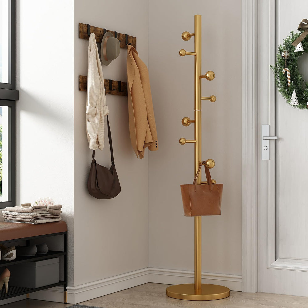 Coat Rack Freestanding Coat Tree with 8 Hooks Coat Hanger Stand,Gold