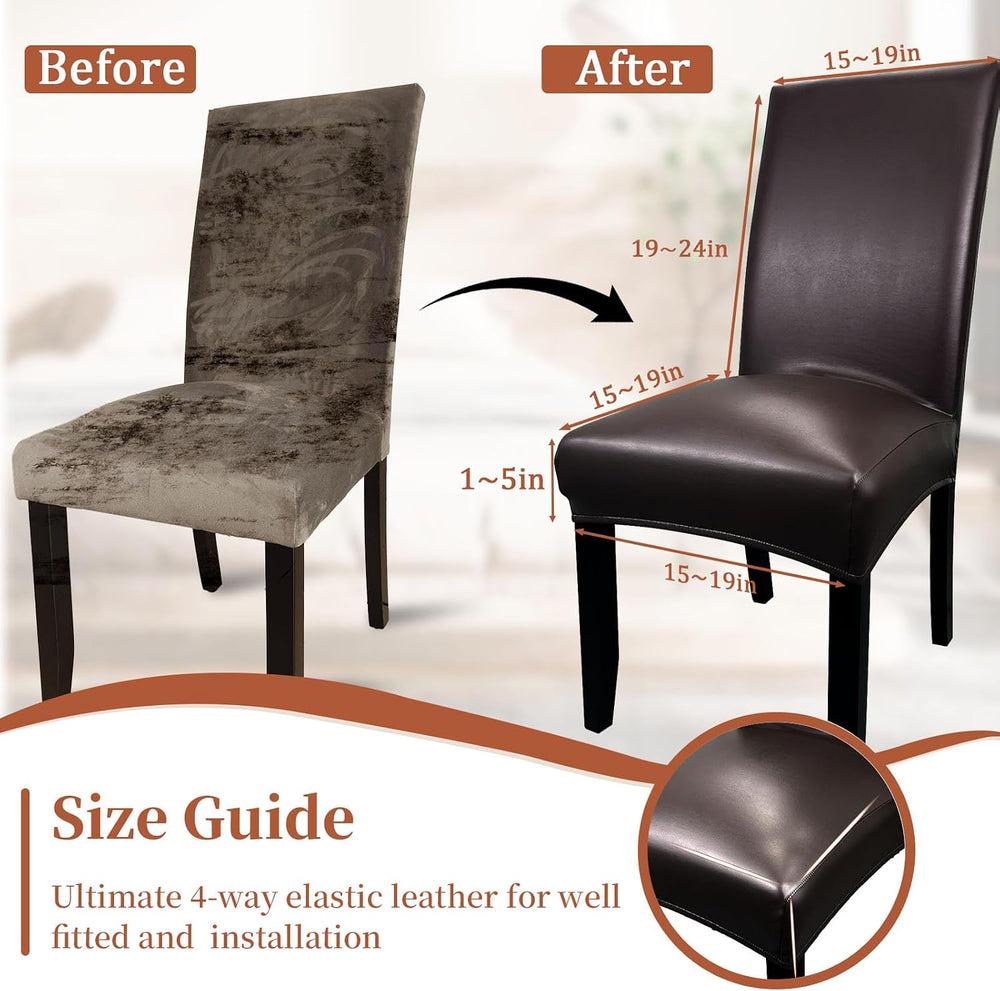Pu Leather Dining Chair Covers set of 4, Waterproof Kitchen Chair Covers for ...