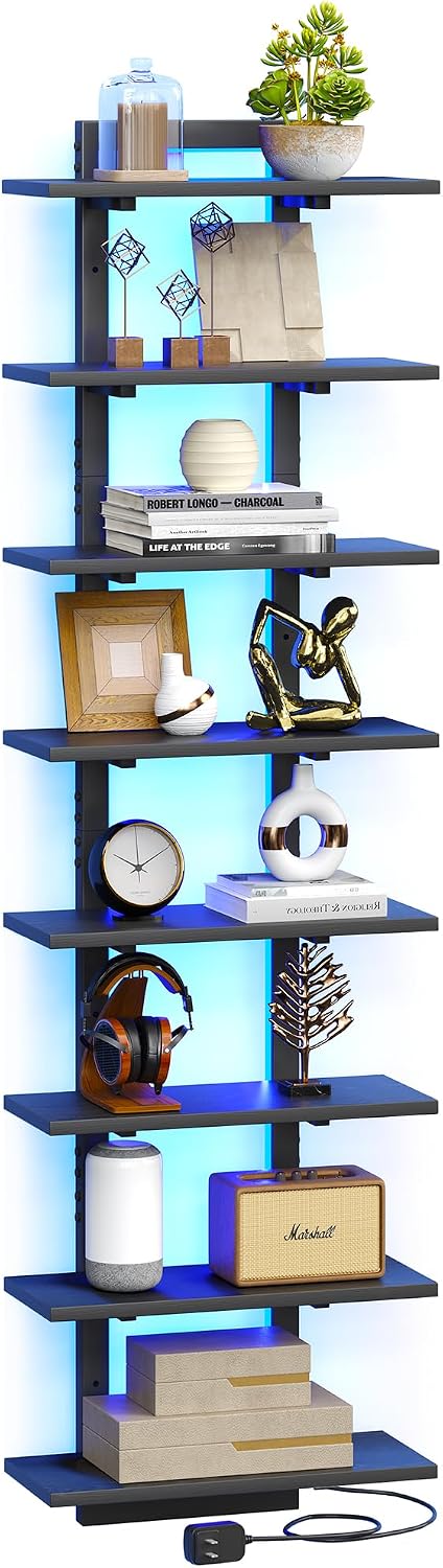 8 Tier Wall Mounted Shelf with RGB Lights, LED Floating Shelf,