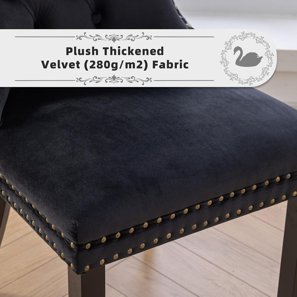 Velvet Upholstered Dining Chairs Set of 2, Modern Style Kitchen Side Chairs w...