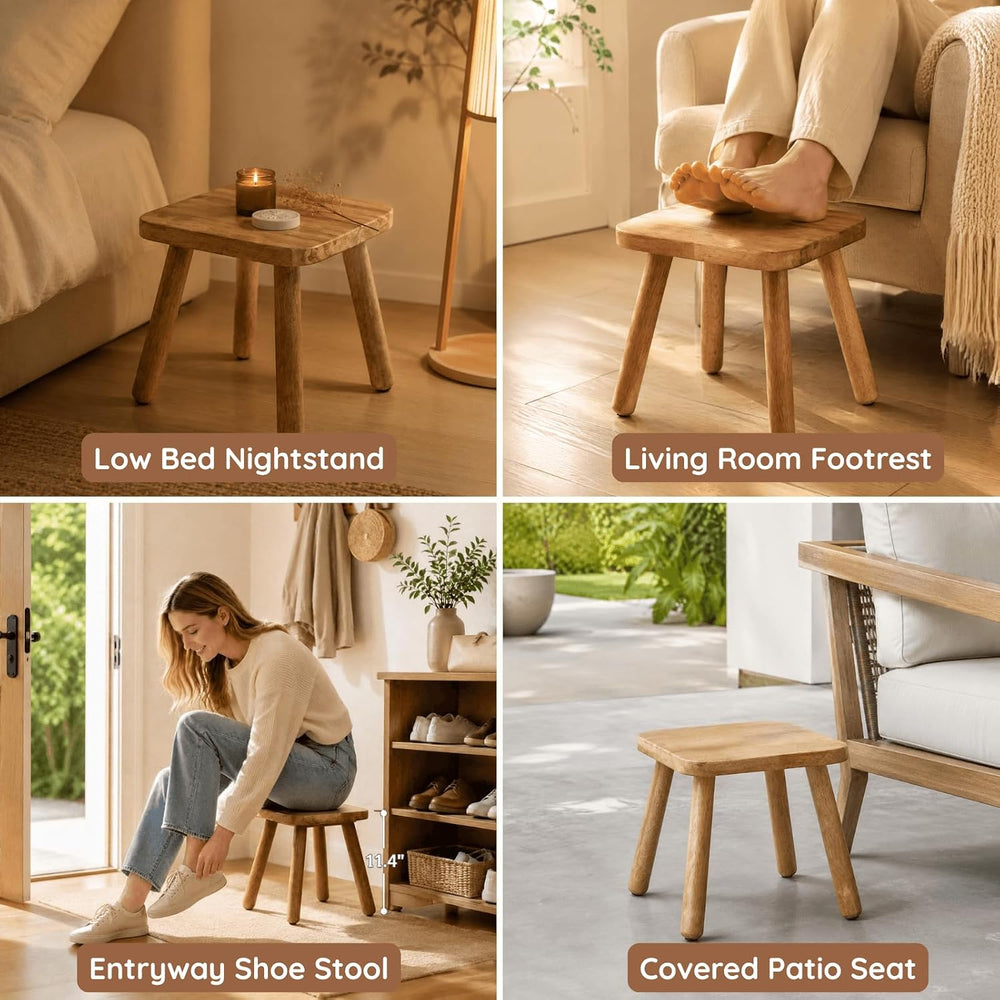 Youeon 12 Inch Square Solid Wooden Step Stool, Non-Slip One Step Stool for Ad...