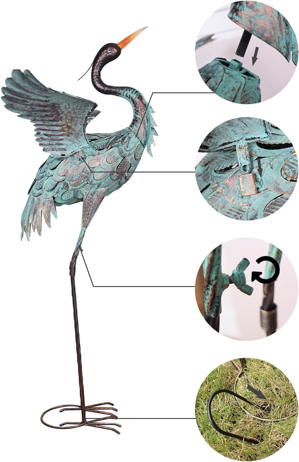 YEAHOME Garden Decor Outdoor Statues, 38"/36" Large Metal Heron Sta...