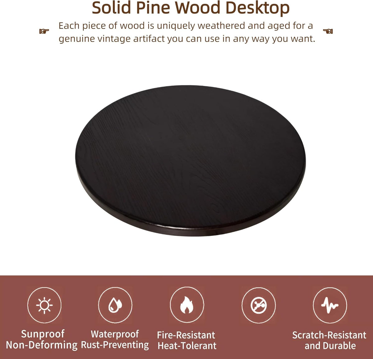 Round Wooden Table Top 19.8inch DIY for Coffee Table Dinner Table Pub Table Side Table Durable Solid Walnut Wood (Walnut, 50CM)