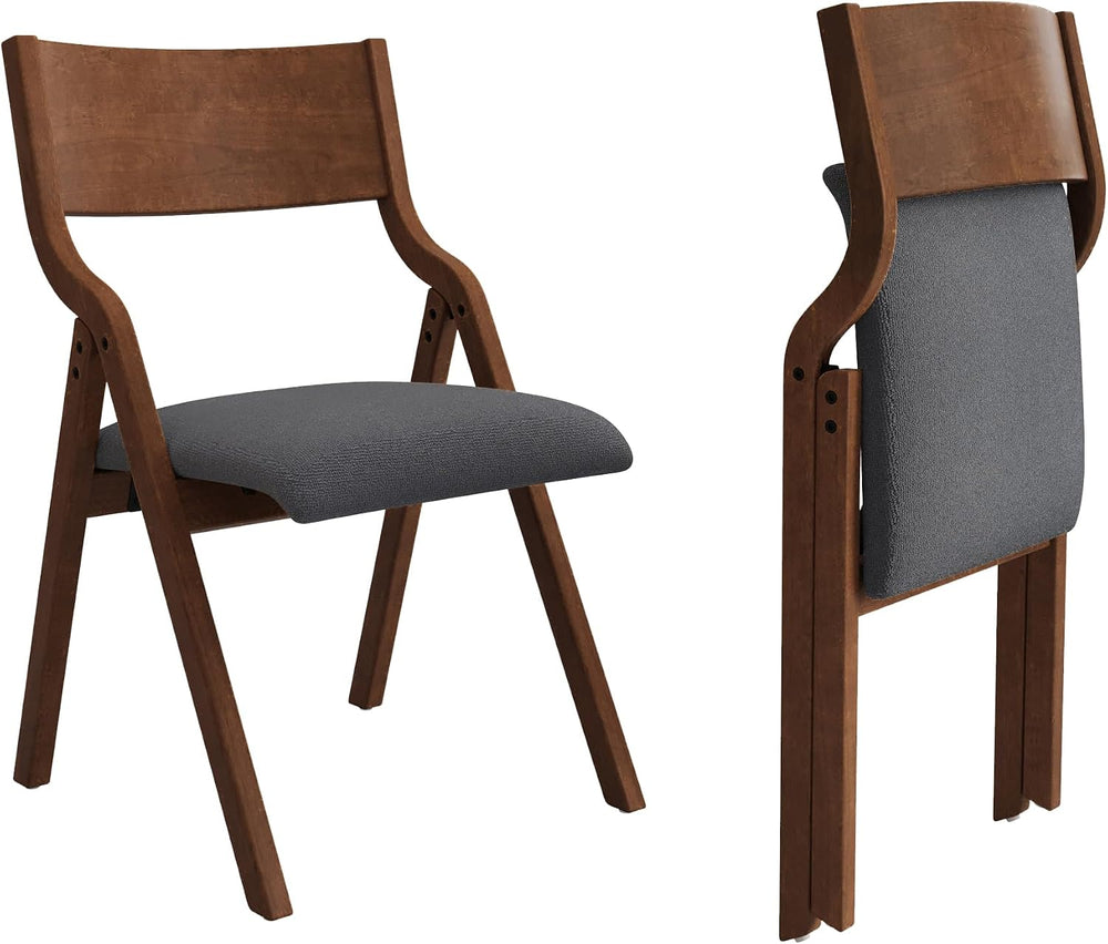Ball & Cast Upholstered Folding Dining Chairs Set of 2, Foldable Wooden C...
