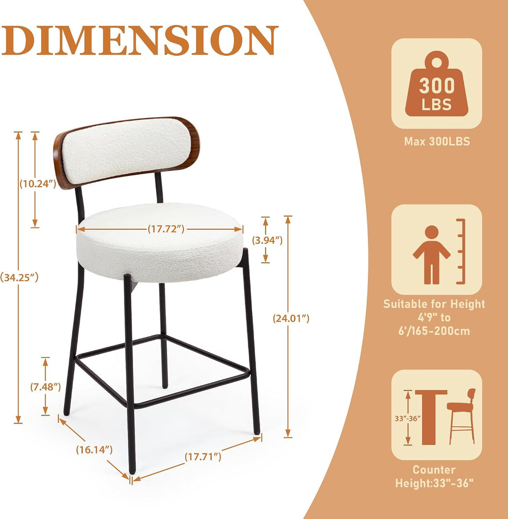 Bar Stools Set of 3 Boucle Counter Stools for Kitchen Island