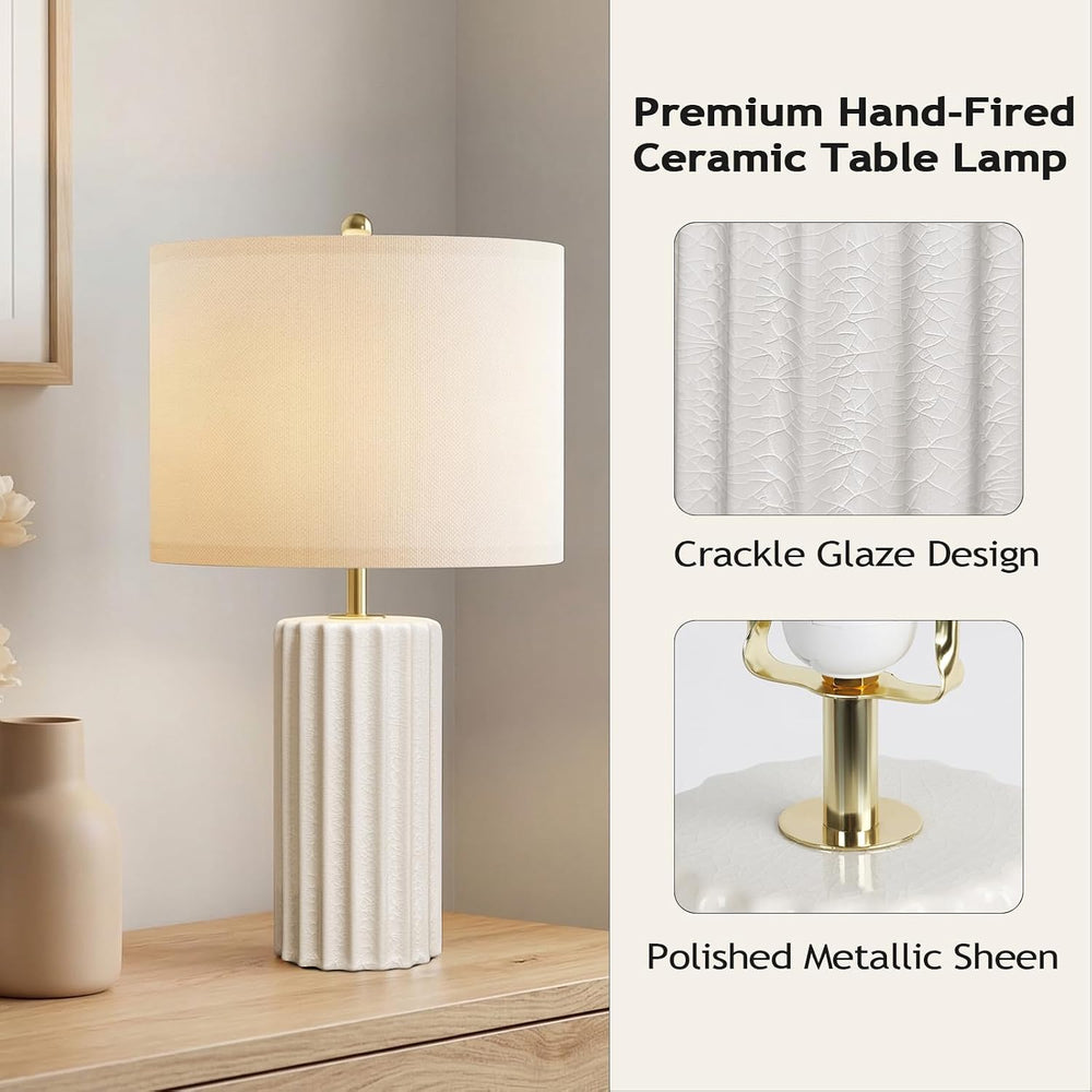 21" Modern Ceramic Table Lamp Set of 2 for Bedroom, Touch Control