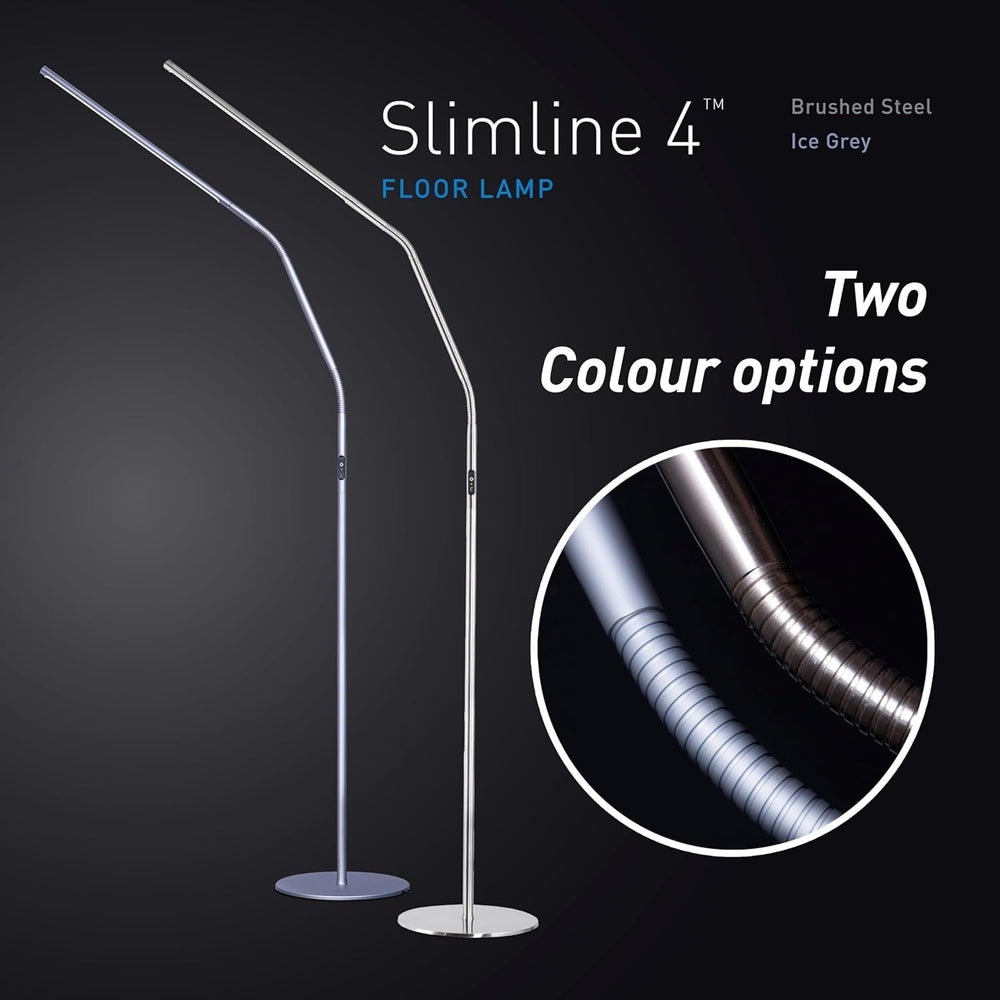 daylight Slimline 4 LED Floor Lamp, 6000K, Flexible Design, Brushed Steel