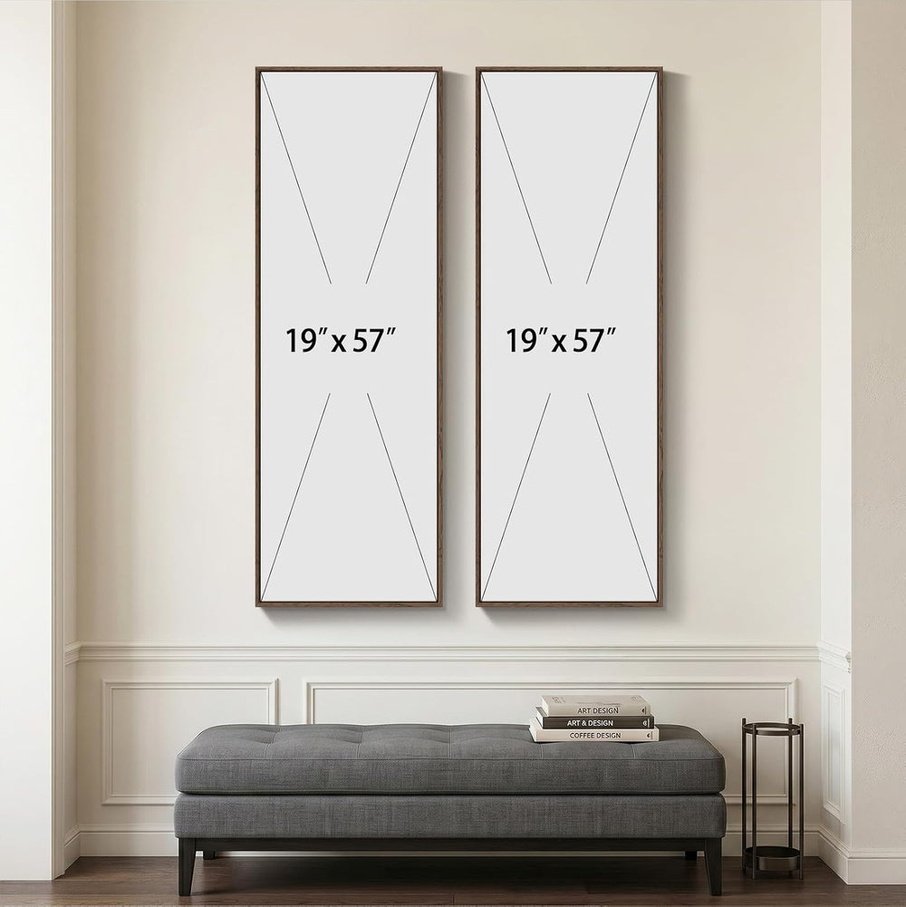Framed Vertical Vintage Neutral Botanical Wall Art for Living Room, 60x20