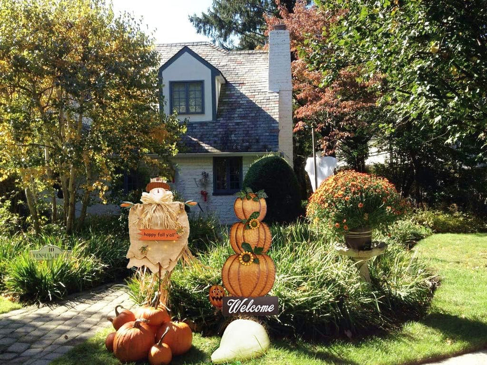 Metal Pumpkin Yard Stake Outdoor Fall Decor Stacked Pumpkin Welcome Sign
