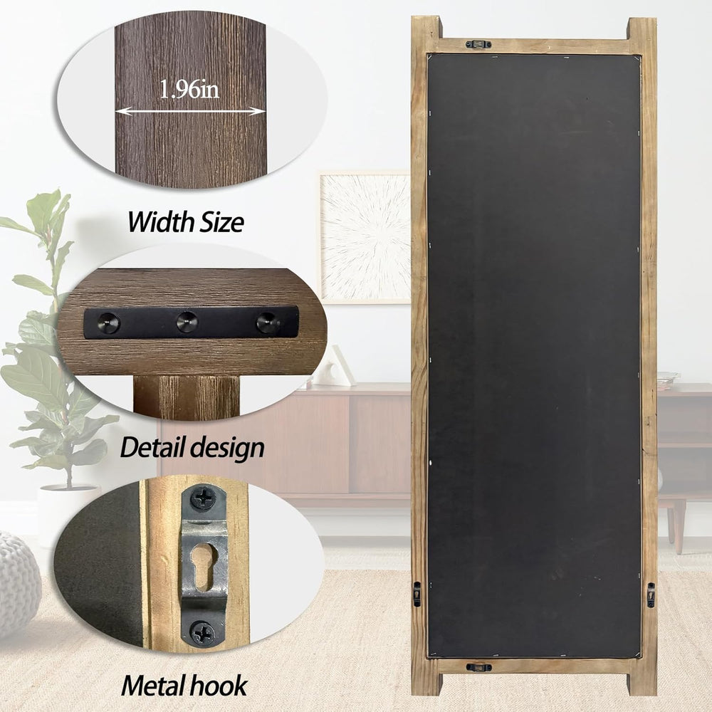 Full Length Mirror with Wood Frame ，60" x 21" Standing Full Body Fl...