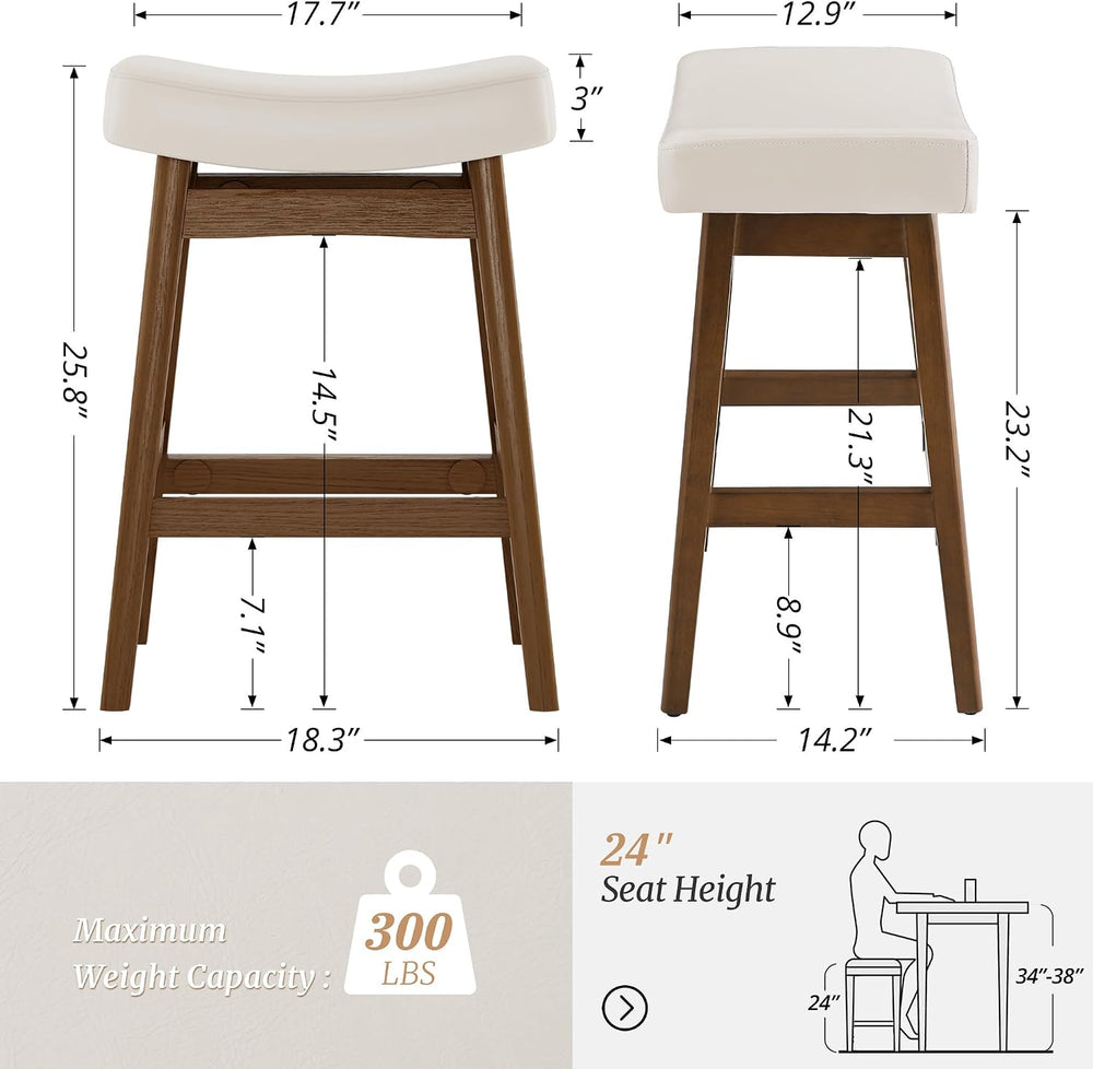 Cozyman Bar Stools Set of 2, Barstools with Sturdy Wood Legs, Saddle Seat Cou...