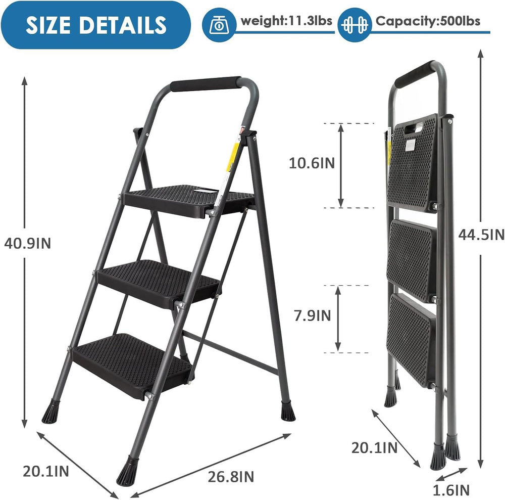 GOLYTON 3 Step Ladder,Step Stools for Adults, 500lbs Capacity