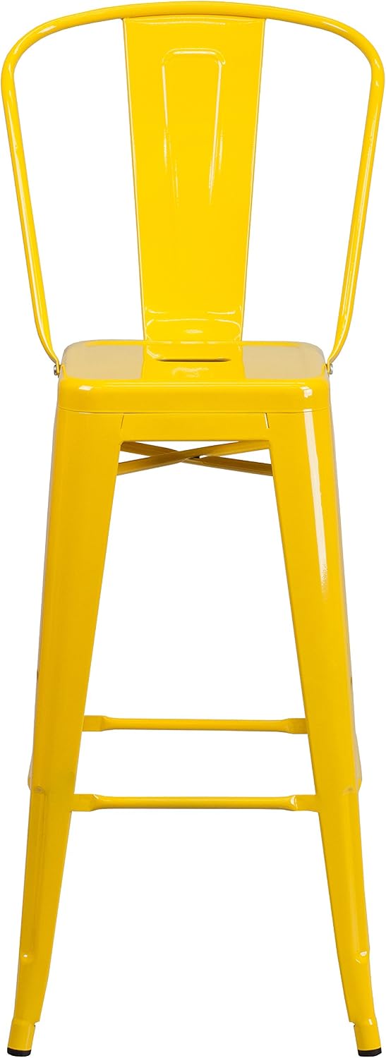 EMMA + OLIVER 30" H Yellow Metal Barstool with Back