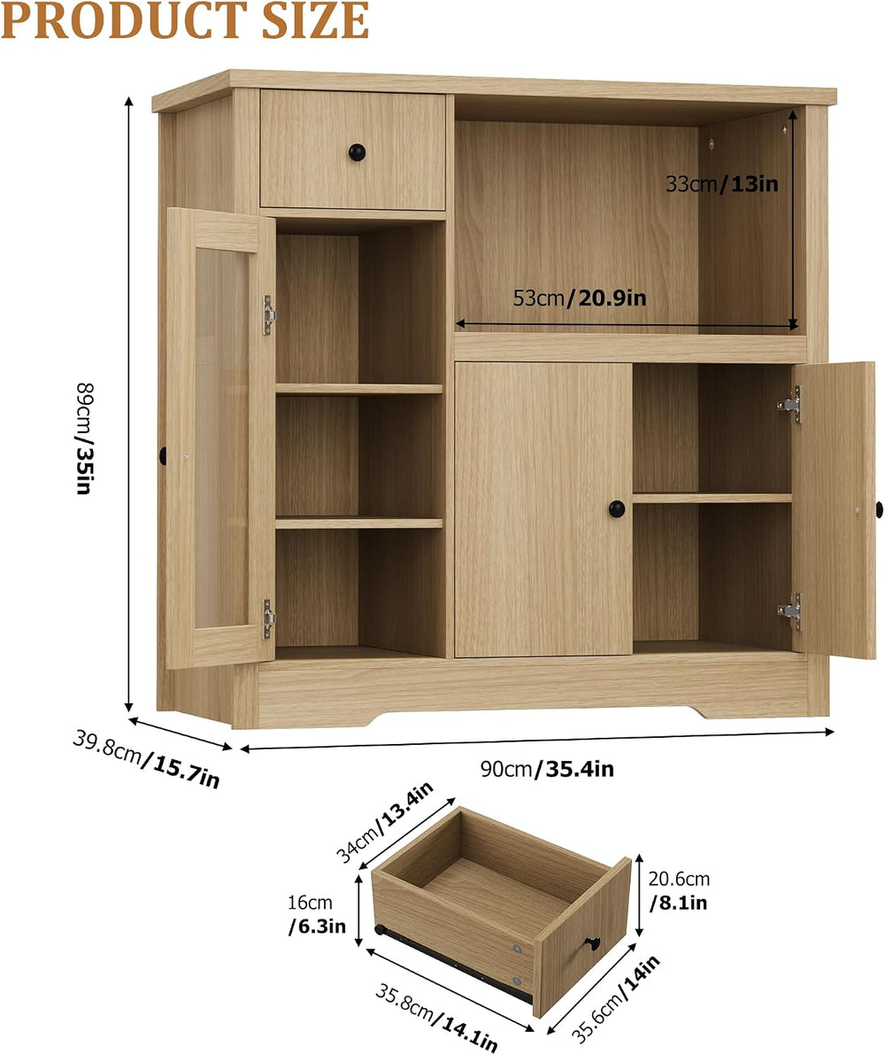 Senfot Kitchen Microwave Cabinet with Storage and Drawers, Modern Small Buffe...