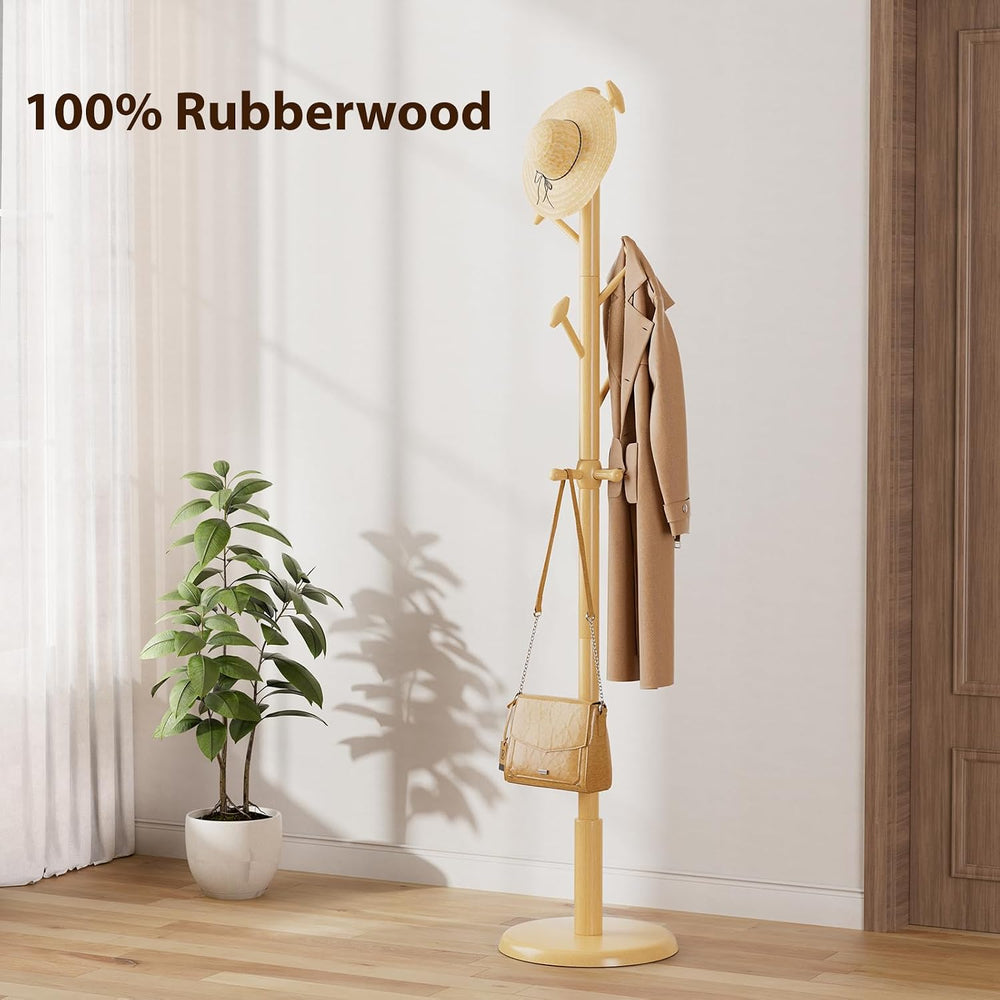 Taitiy Solid Wooden Coat Rack Stand Freestanding Hall Tree with 10 Hooks