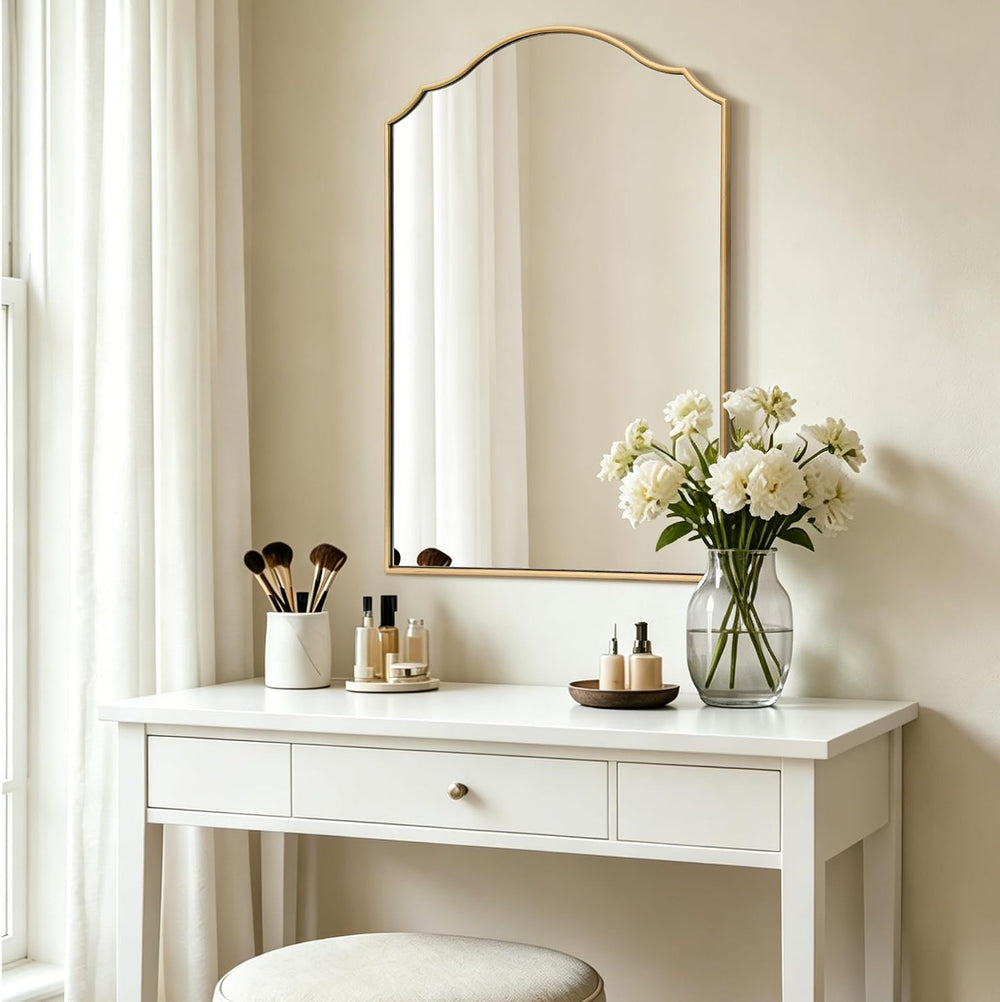 Besdomus Bathroom Mirrors for Over Sink: 24"x36" Gold Wooden Arched...