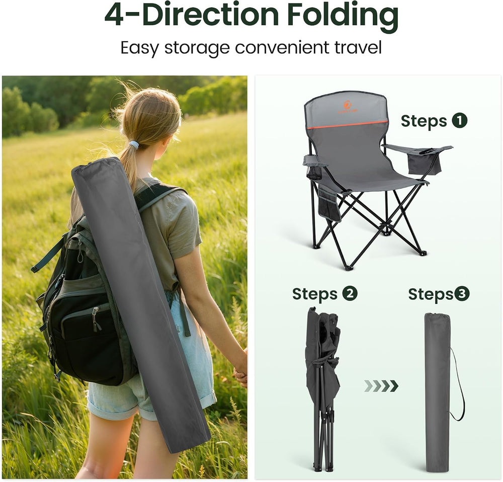 2 Pack Folding Camping Chairs Outdoor Lawn Chair Support 250lbs Gray