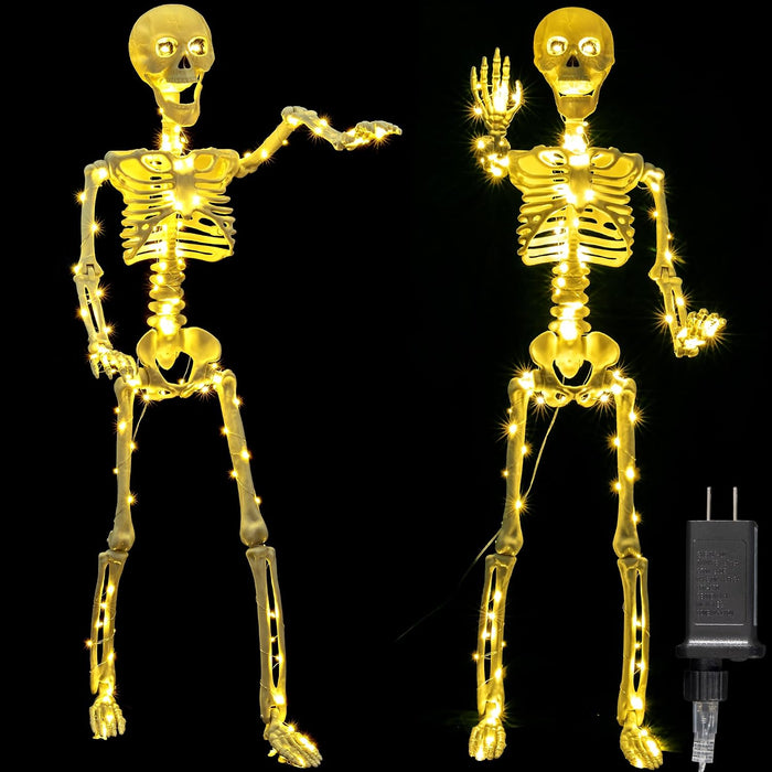 2 Pack 40 Inches Plug Operated 400 LED Light Up Halloween Skeleton Full Body Posable Movable Jonints for Halloween Decoration Décor