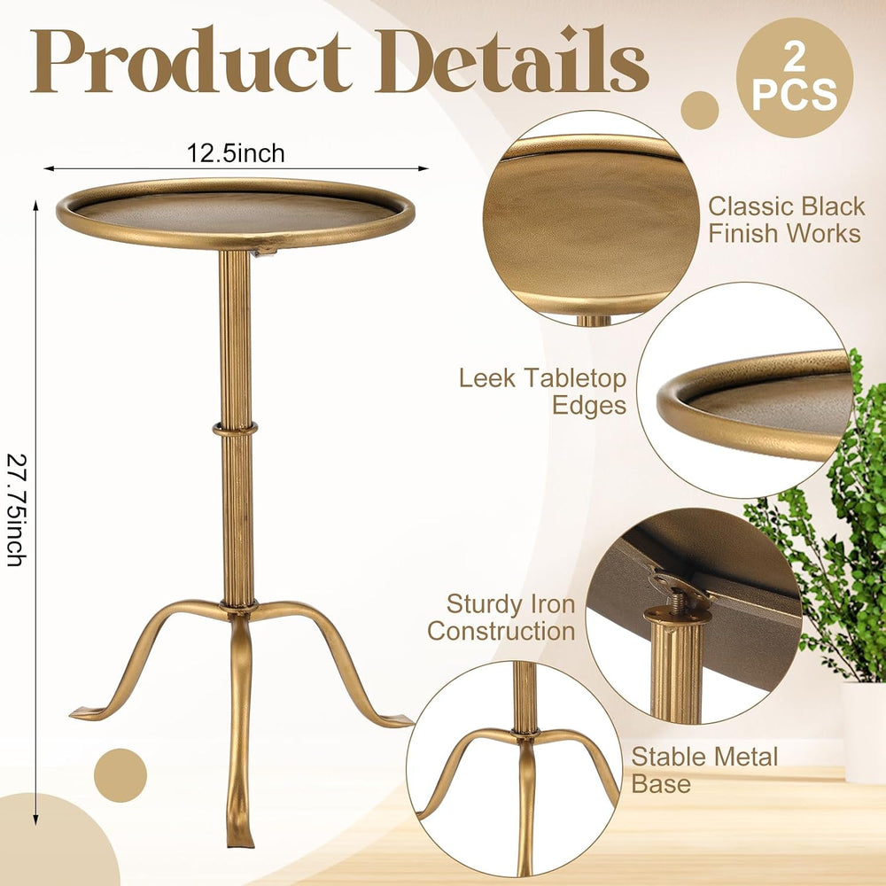 RattanView 2 Pcs Metal Martini Table Bronze Small Side Round Drink Table