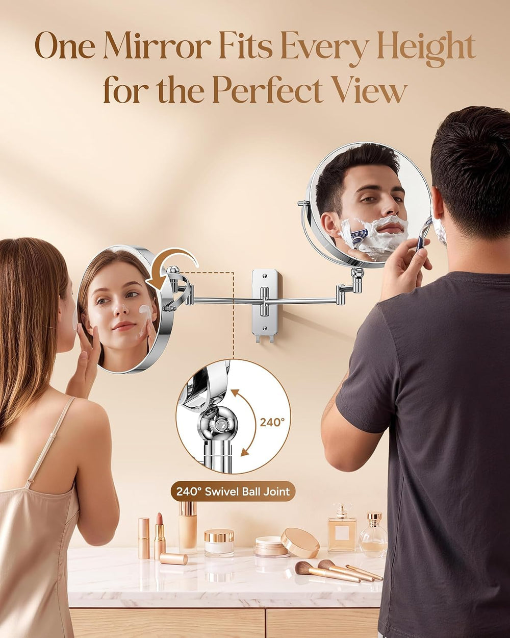 Gospire 9" Height Adjustable wall Mounted Makeup Mirror with Magnification
