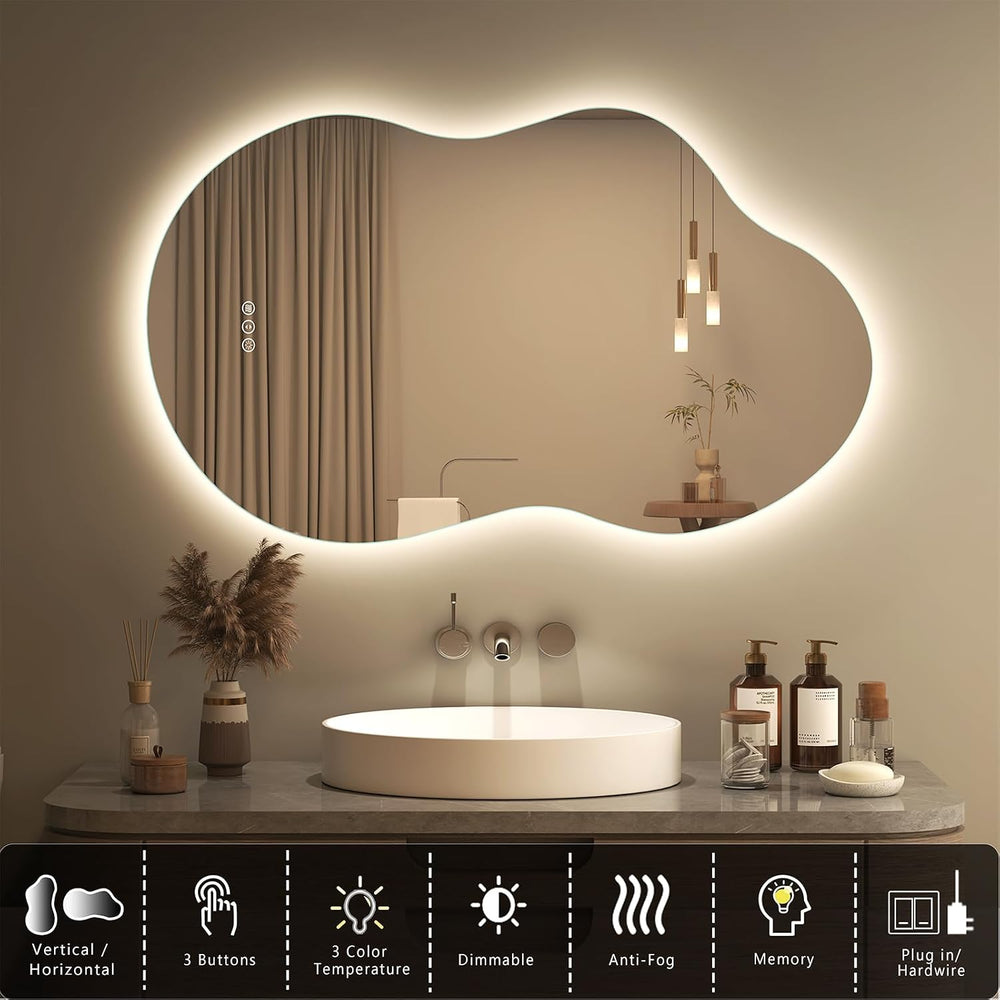 SMIROR 24x36 Irregular Backlit Led Lighted Bathroom Vanity Mirror