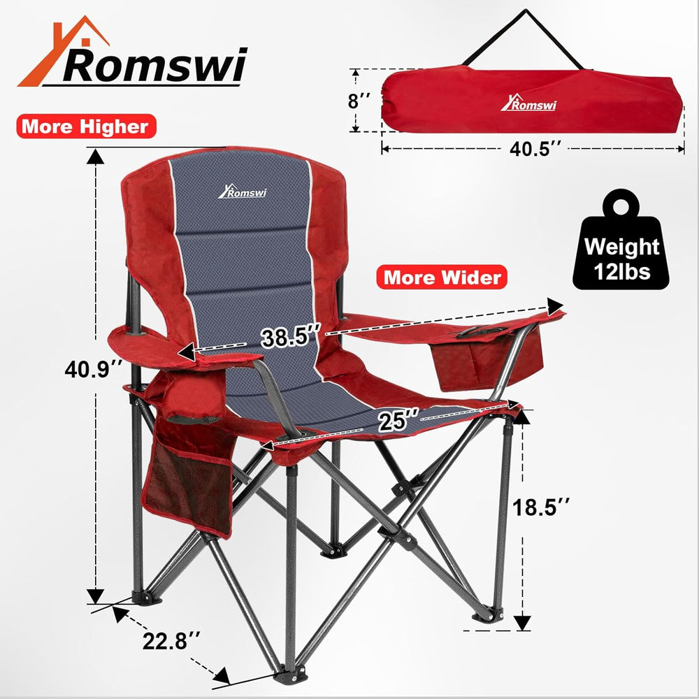 Romswi Oversized Camping Chairs,Heavy Duty Support 500 LBS,Padded Back & ...