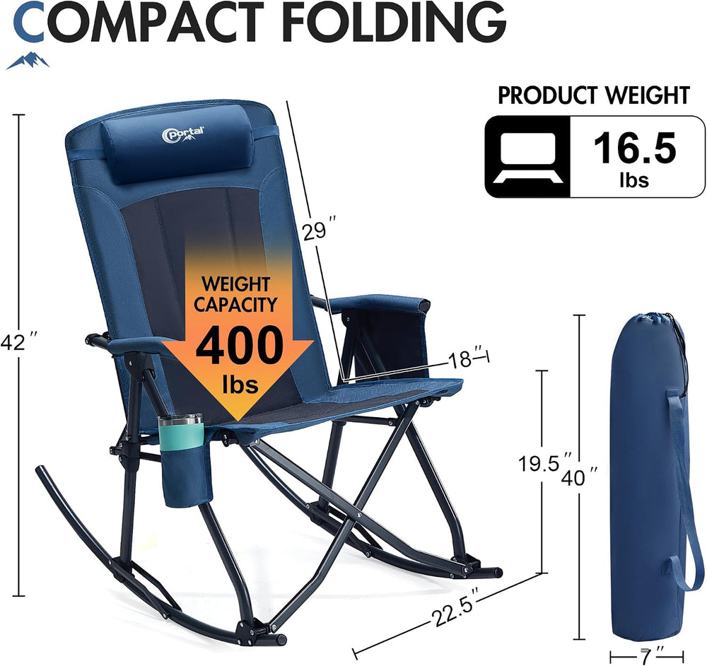 Portal Oversized Folding Rocking Camping Chair Portable Outdoor 400 lb Blue
