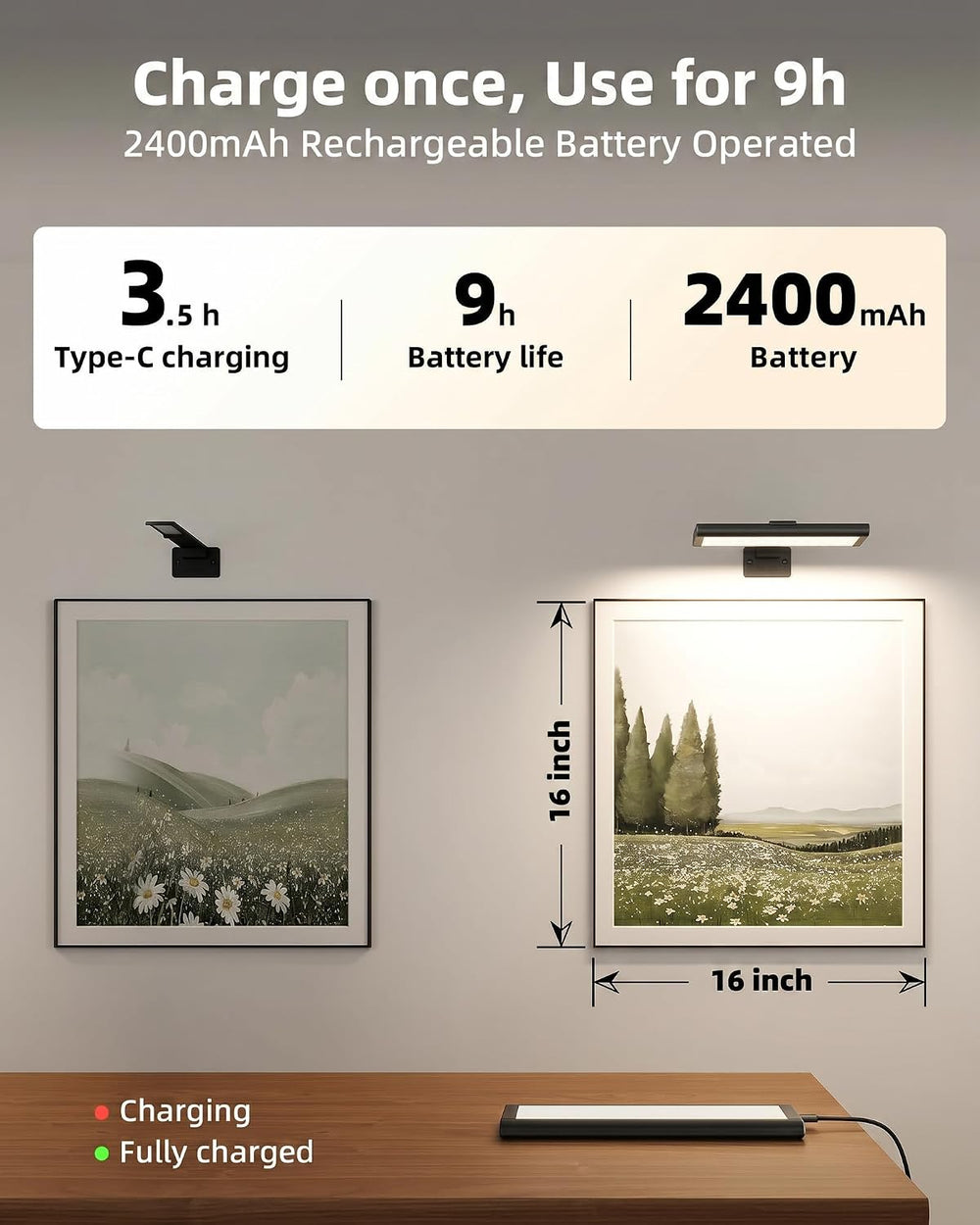 EZVALO Picture Light for Wall, Rechargeable 2400mAh Lights Wireless with IR R...
