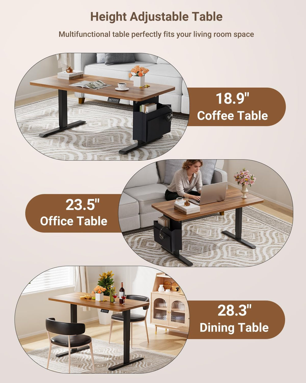 Height Adjustable from Coffee Table to Desk 40"x24" Dark Walnut Look