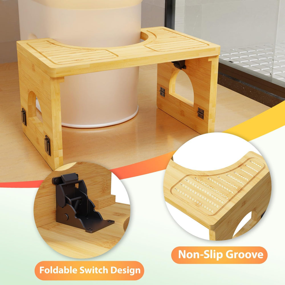 Olldide Folding Toilet Stool 7"&9" Adjustable, Bamboo Poop Stoo...