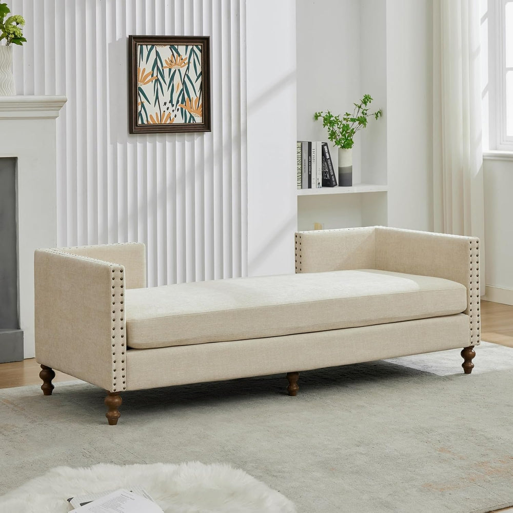 KEIKI 75" Chenille Indoor Chaise Lounge Chair with 4 Pillows, 2 Bolsters...