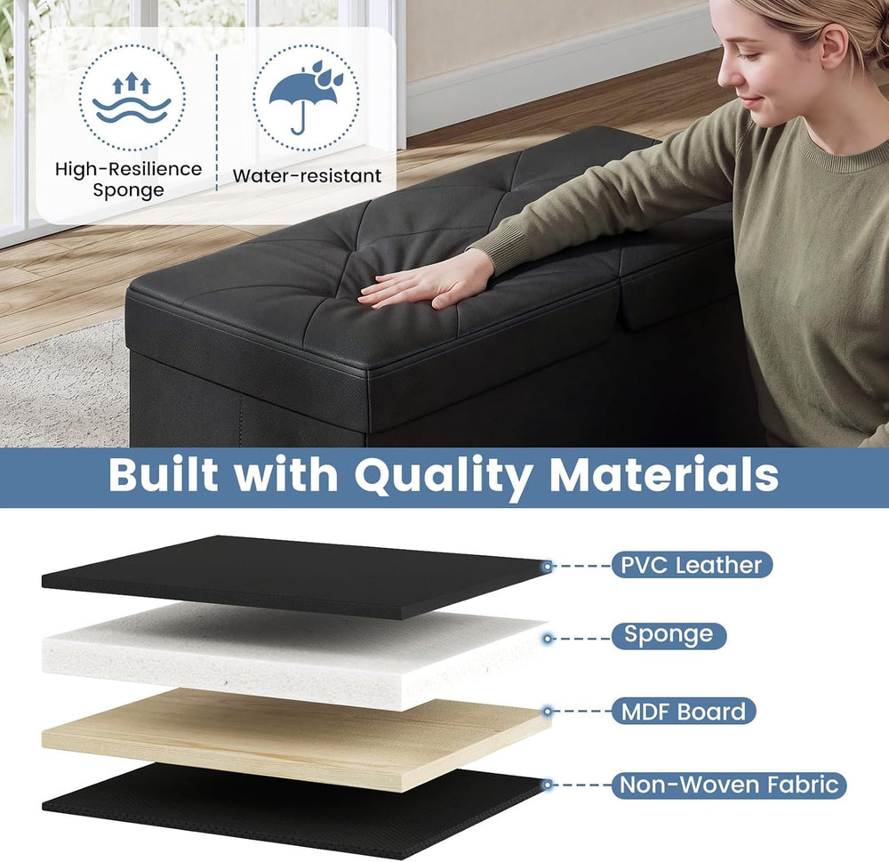 DUMOS 30 Inch Folding Storage Ottoman Bench with Flipping Lid