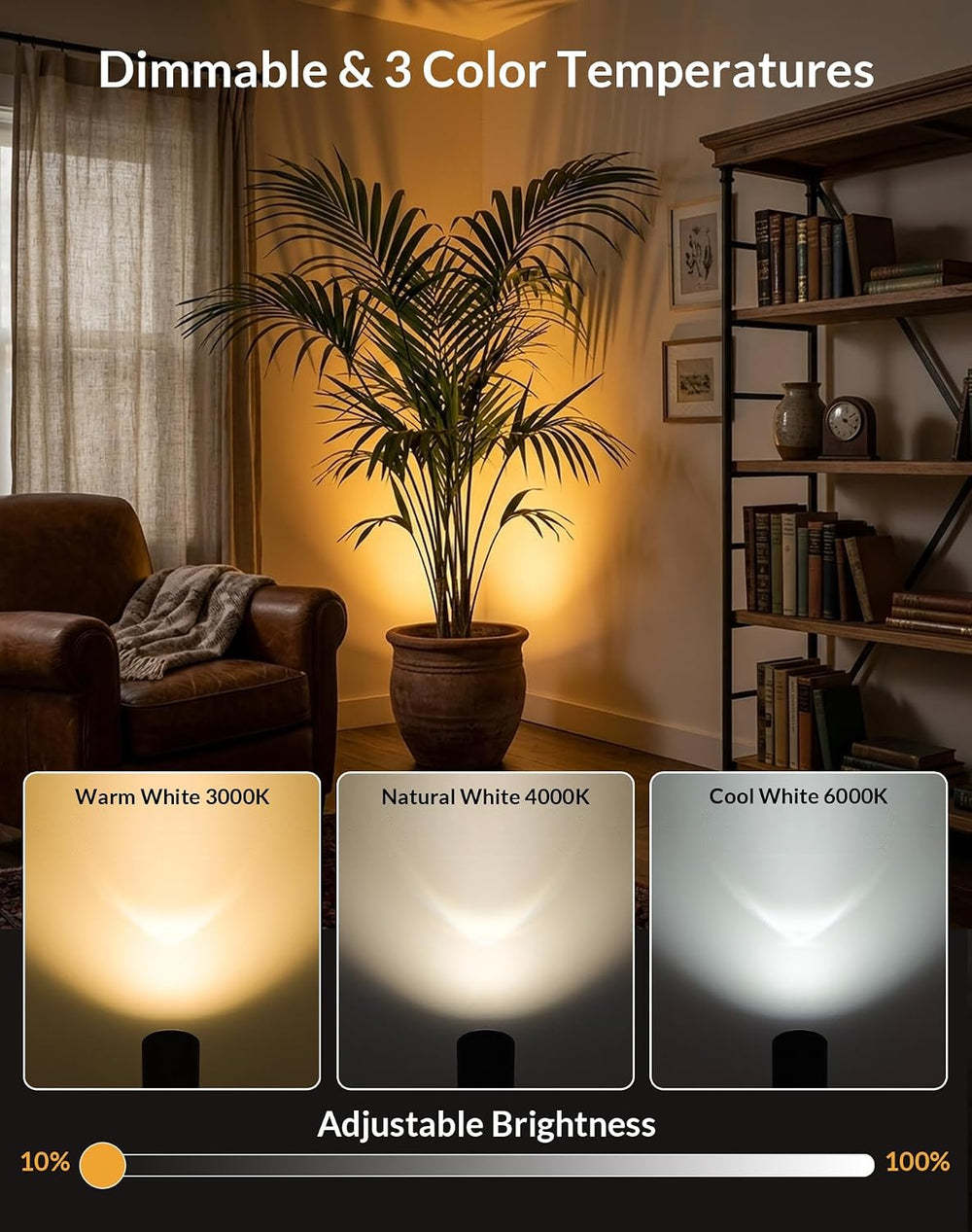 2 Pack Uplights Indoor Floor Can Lights, 3CCT with Remote, Black