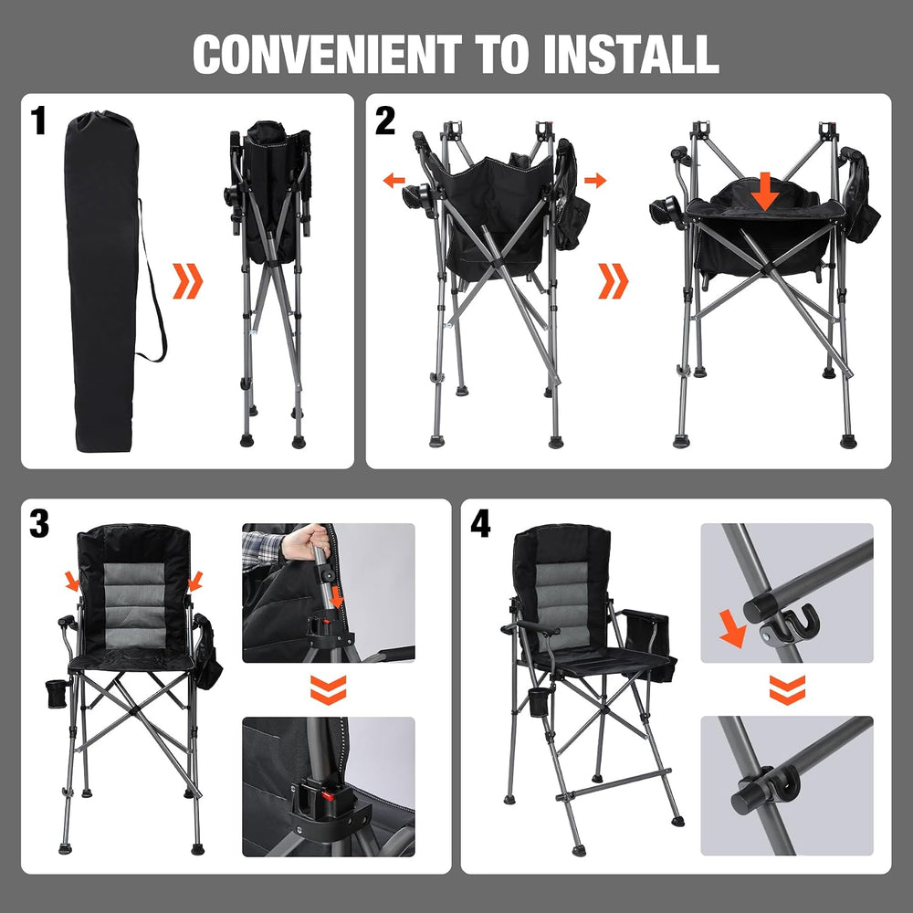 Extra Tall Folding Chairs for Adults 330lbs with Adjustable Backrest, Portabl...