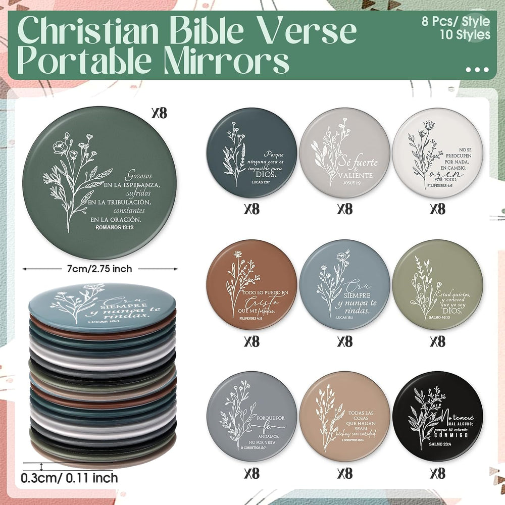 GlikCeil 80 Pcs Christian Compact Mirror Bulk for Women,Spanish Bible