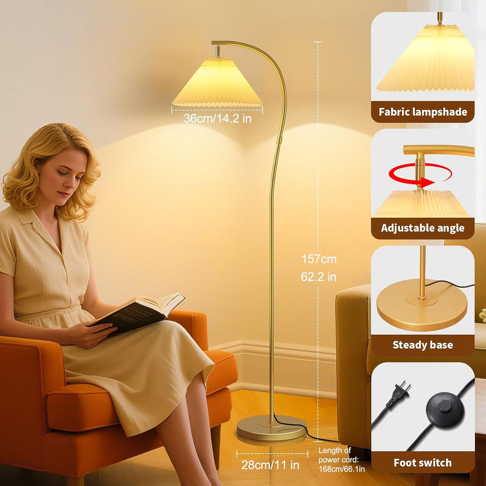 Unique Gold Arc Pleated Floor Lamp, 12W Bulb 3-Color Dimming