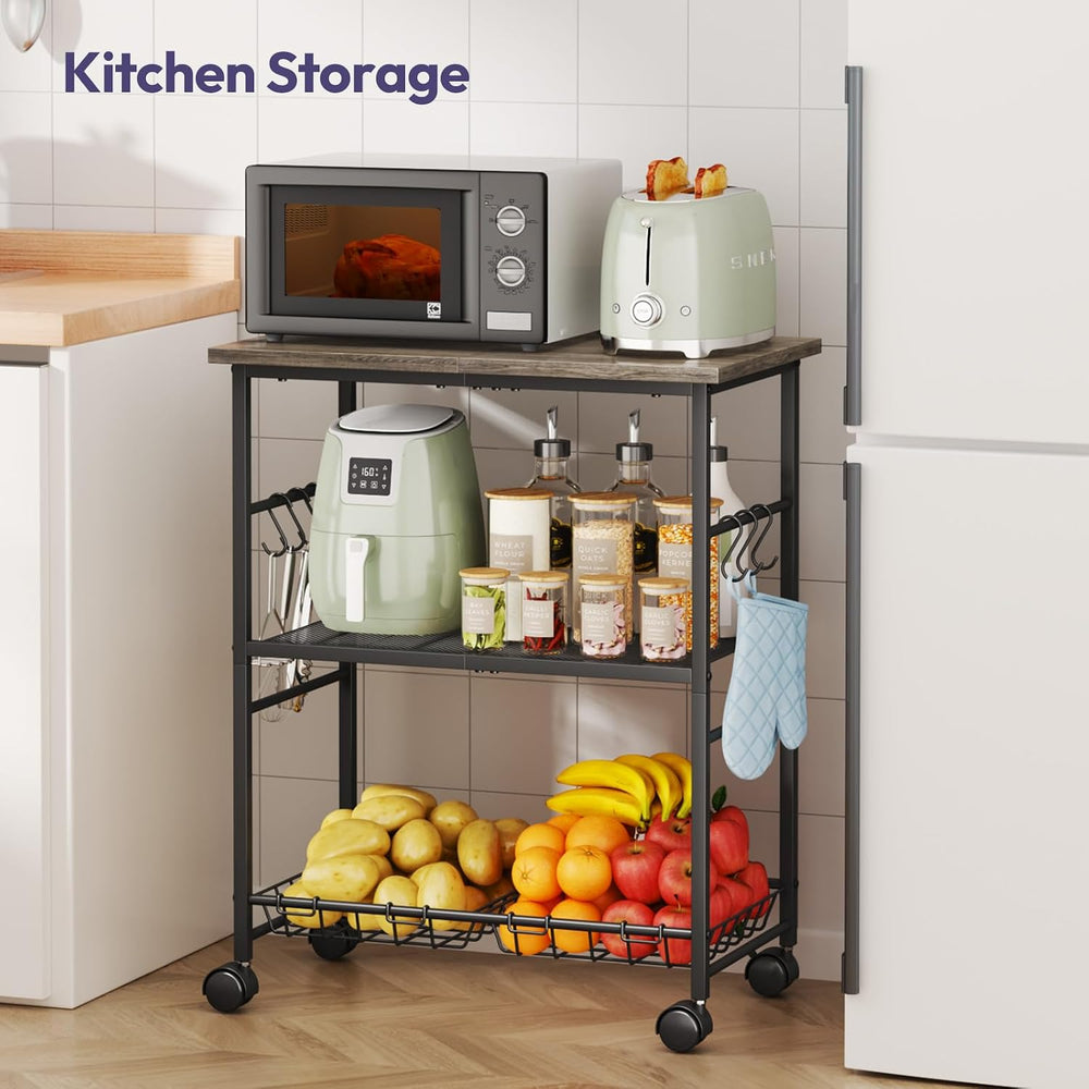 SWTYMIKI Rolling Kitchen Microwave Cart - 3 Tier Microwave Table Stand with S...