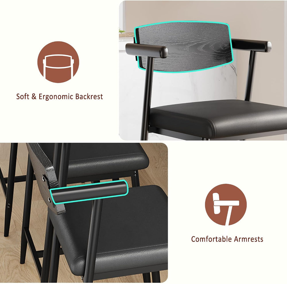 IDEALHOUSE Bar Stools Set of 2 with Arm, 2pcs Counter Height Bar Stools Set w...