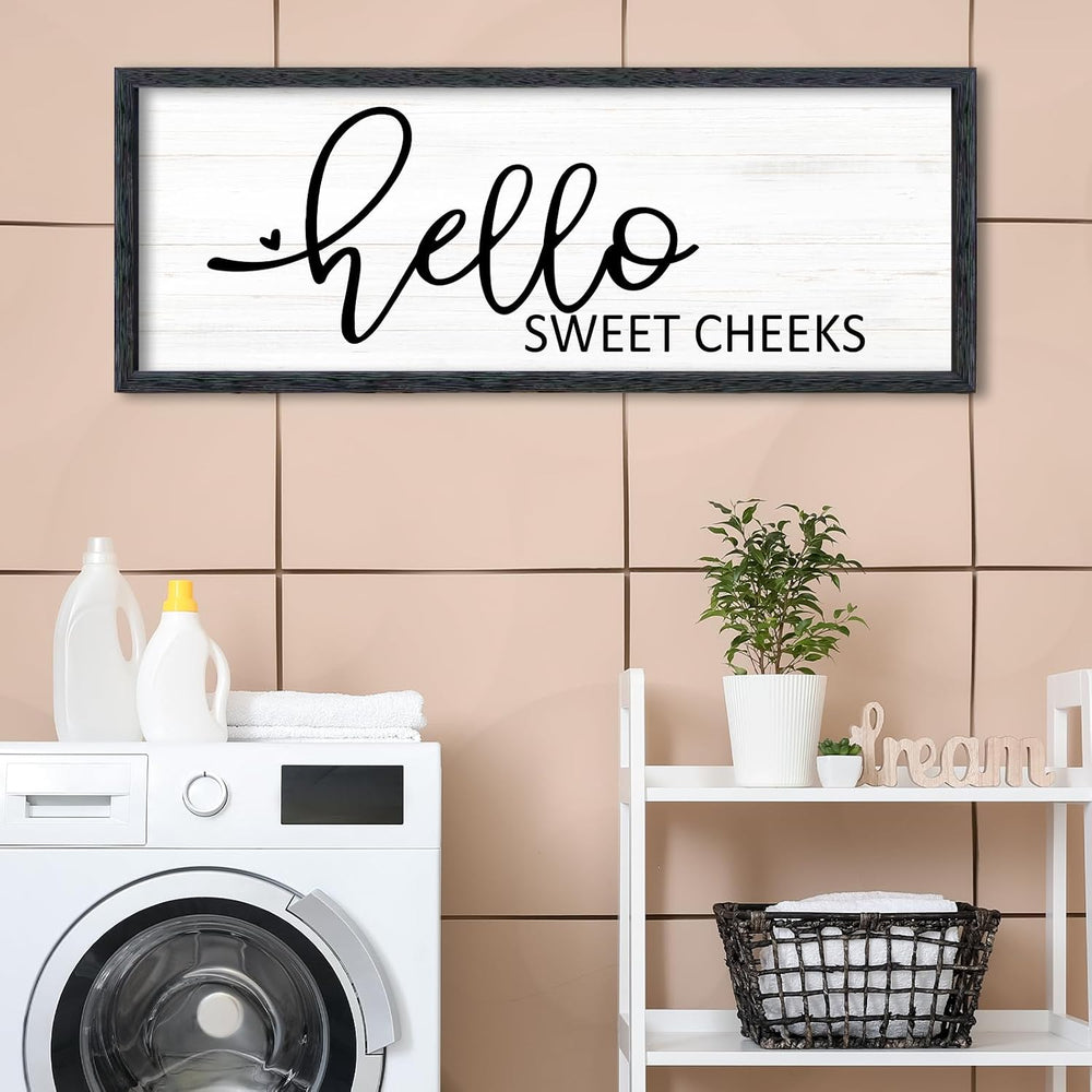 AuraPeak Hello Sweet Cheeks Bathroom Wall Decor, Black, 32"×12"