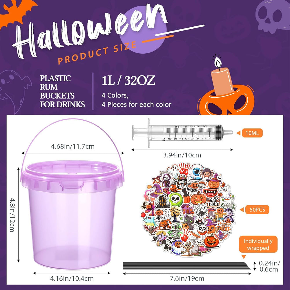 Funnymoom 16 Set Halloween Drink Bucket Cups with Lids and Straw, 34oz