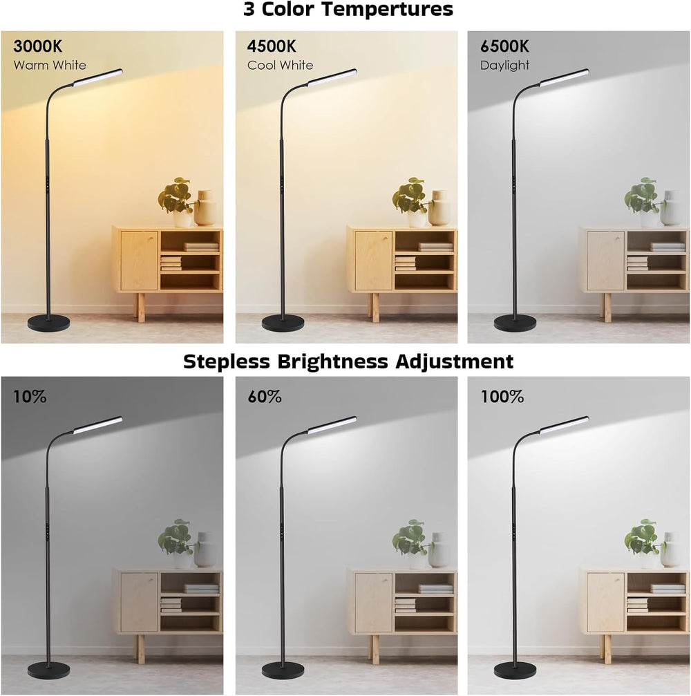Dimunt LED Floor Lamp, Stepless Adjustable 3000K-6000K Colors, Black