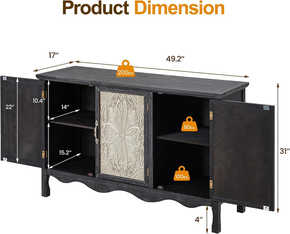 RoyalCraft Sideboard Buffet Cabinet with Storage, Black Solid Wood
