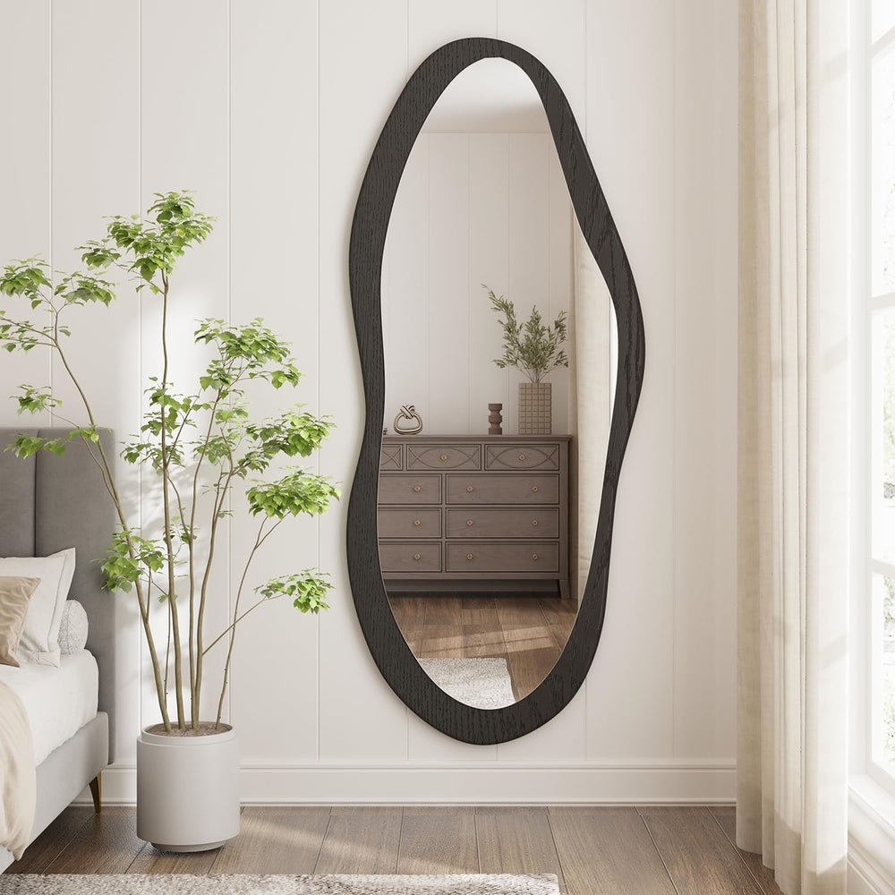 AAZZKANG Irregular Wall Mirror Full Length Black Wood Framed Large